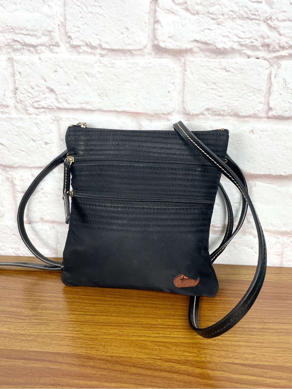 Dooney and Bourke Triple Zip Black Nylon Crossbody Bag